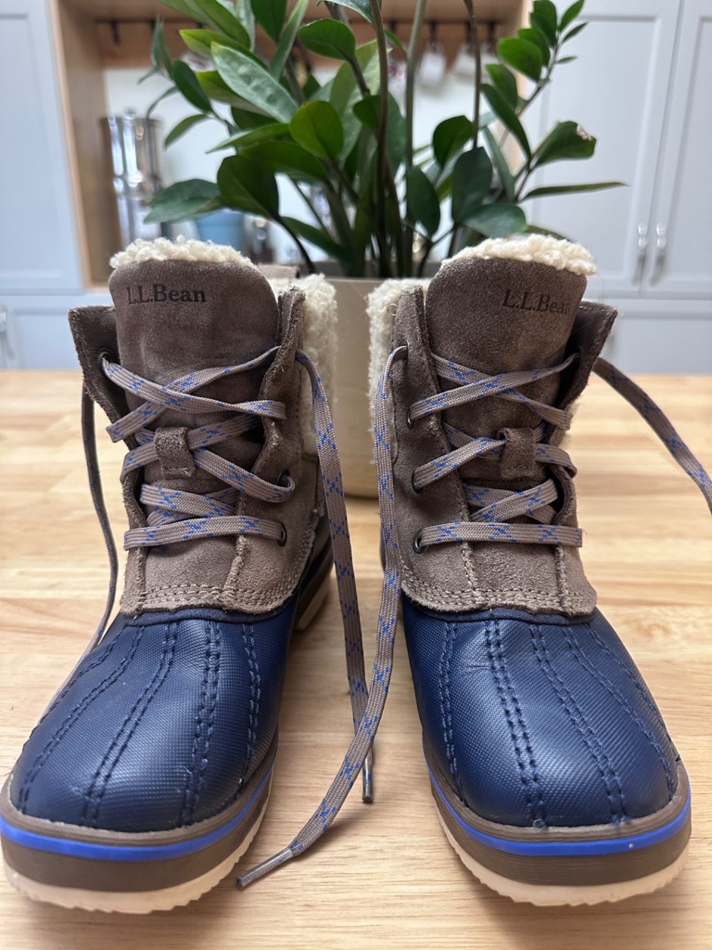 L.L. Bean Kids Brown Suede and Navy Waterproof Winter Boots